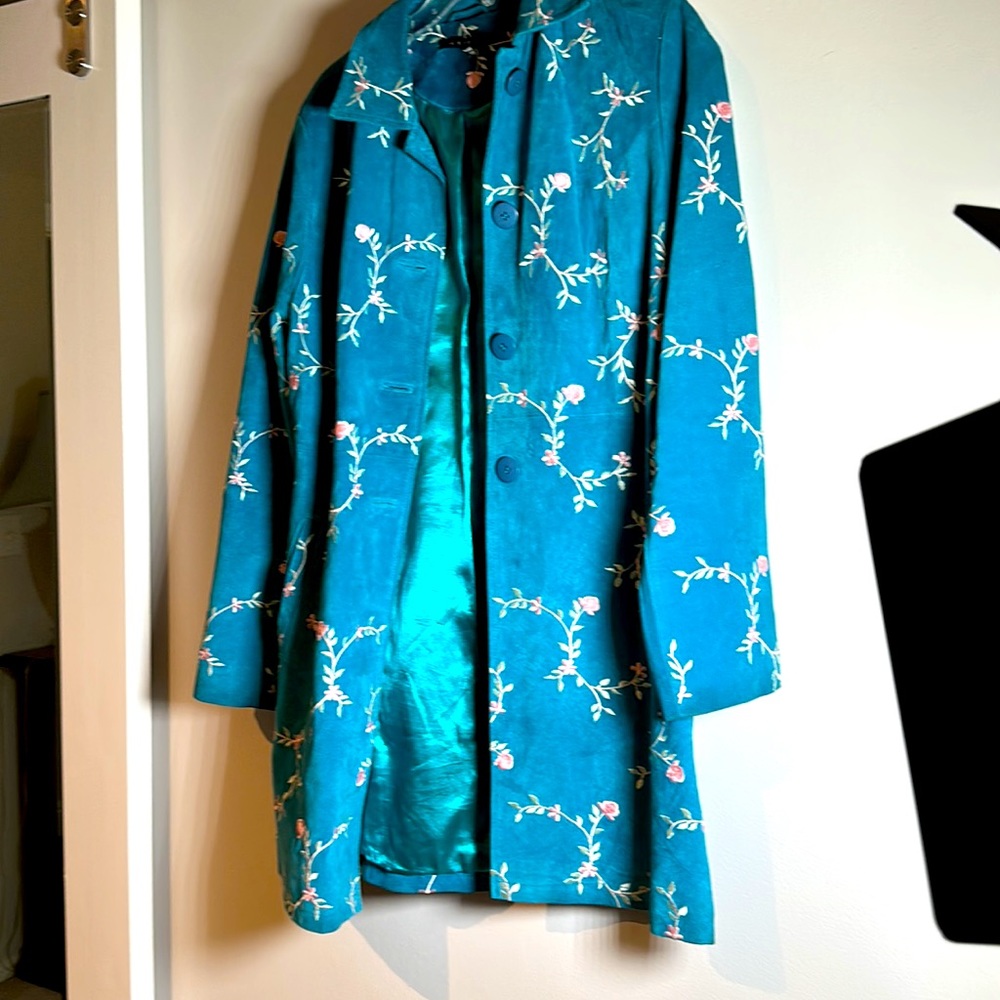 Suede embroidered duster 3/4 jacket - Picture 2 of 6